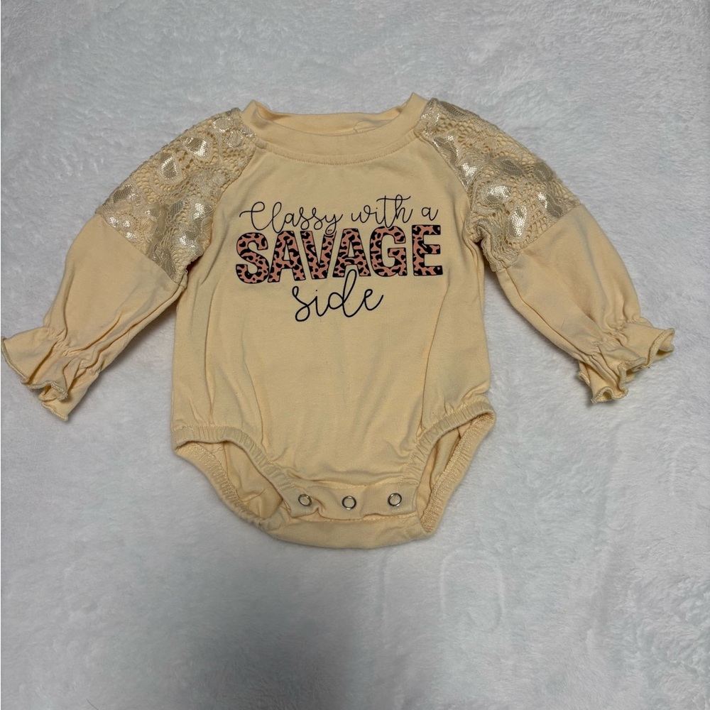 Nicole Marie Classy Savage Bubble Romper Lace Sleeve Baby 0-3M EUC